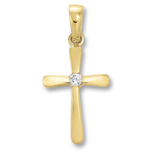 Zirkonia Kreuz Anhänger aus 333 Gelbgold