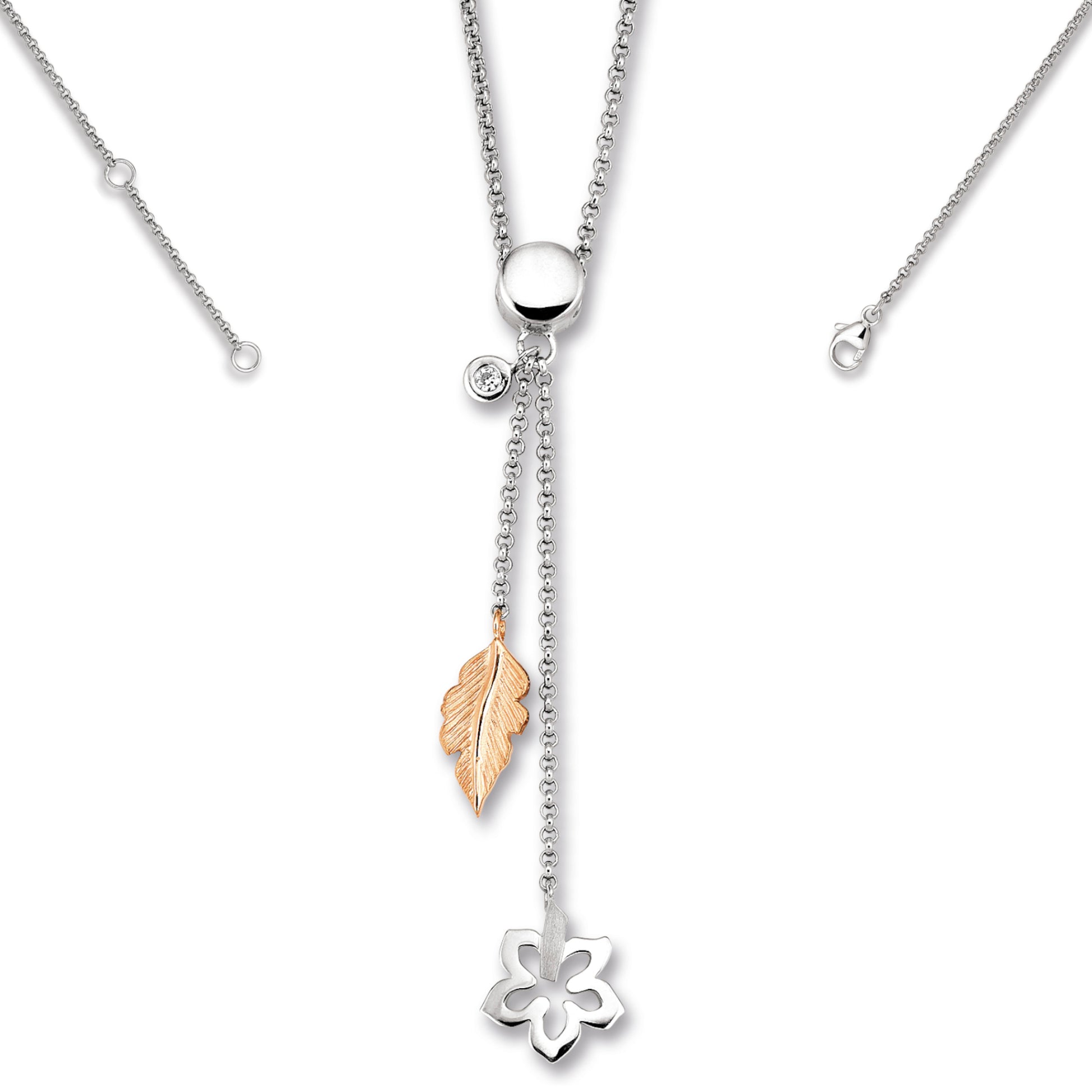 One Element  Zirkonia Feder & Blume Halskette aus 925 Silber  45 cm