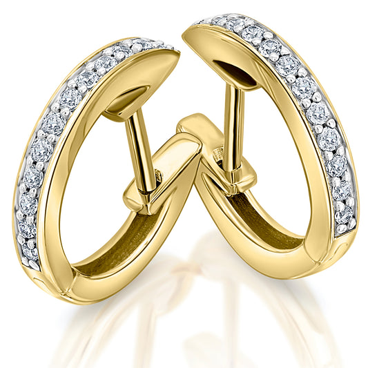 0,18 ct  Diamant Brillant Ohrringe   Creolen aus 585 Gelbgold
