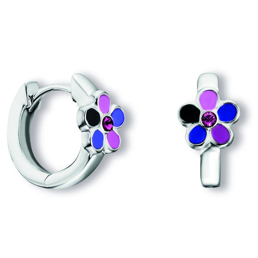 Kristall Blume Ohrringe   Creolen aus 925 Silber