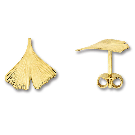 One Element  Ginkgoblatt Ohrringe  Ohrstecker aus 333 Gelbgold