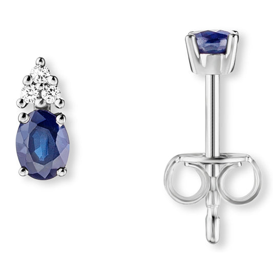 0.04 ct  Diamant Brillant Safir Ohrringe   Ohrstecker aus 585 Weißgold