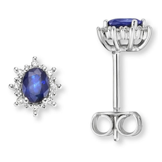 0.05 ct  Diamant Brillant Safir Ohrringe   Ohrstecker aus 585 Weißgold