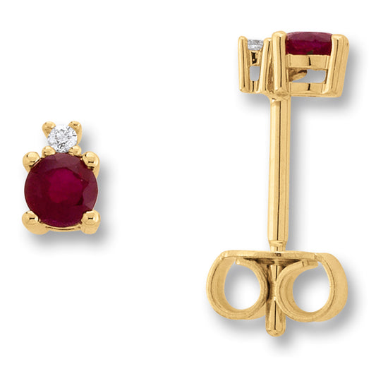 One Element 0.02 ct Brillant Diamant Rubin Ohrringe  Ohrstecker aus 585 Gelbgold