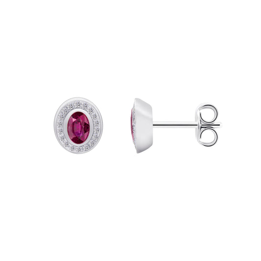 0,09 ct  Diamant Brillant Rubin Ohrringe   Ohrstecker aus 585 Weißgold