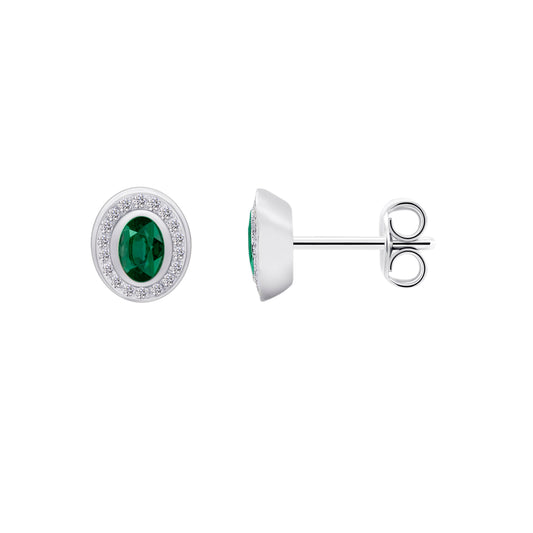 0,09 ct  Diamant Brillant Smaragd Ohrringe   Ohrstecker aus 585 Weißgold