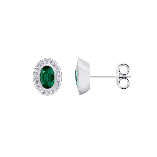 0,10 ct  Diamant Brillant Smaragd Ohrringe   Ohrstecker aus 585 Weißgold