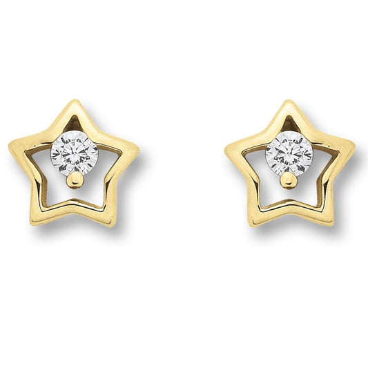 Zirkonia Stern Ohrringe   Ohrstecker aus 333 Gelbgold
