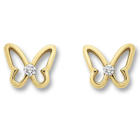 Zirkonia Schmetterling Ohrringe   Ohrstecker aus 333 Gelbgold