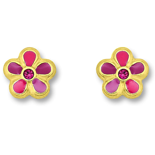 Zirkonia Blume Ohrringe   Ohrstecker aus 333 Gelbgold