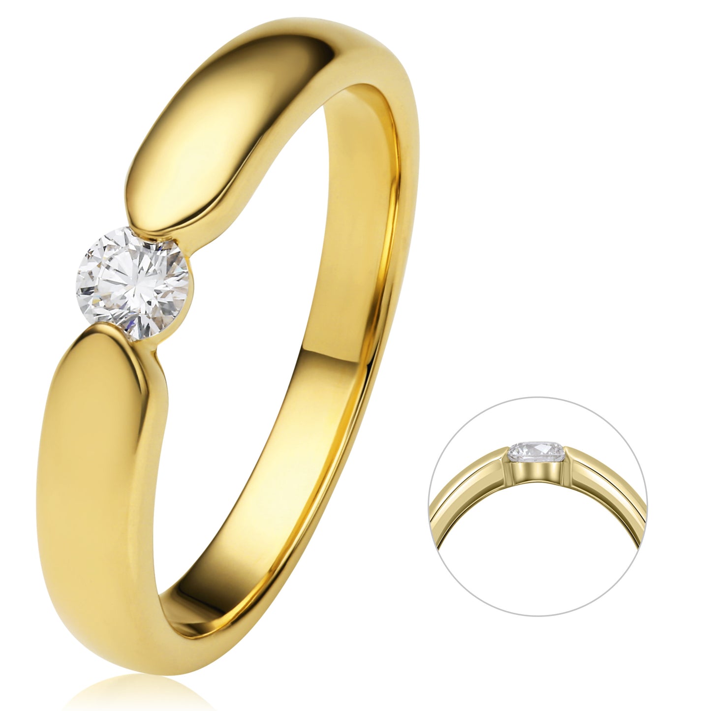 0.17 ct  Diamant Brillant Spannfassung Ring aus 585 Gelbgold
