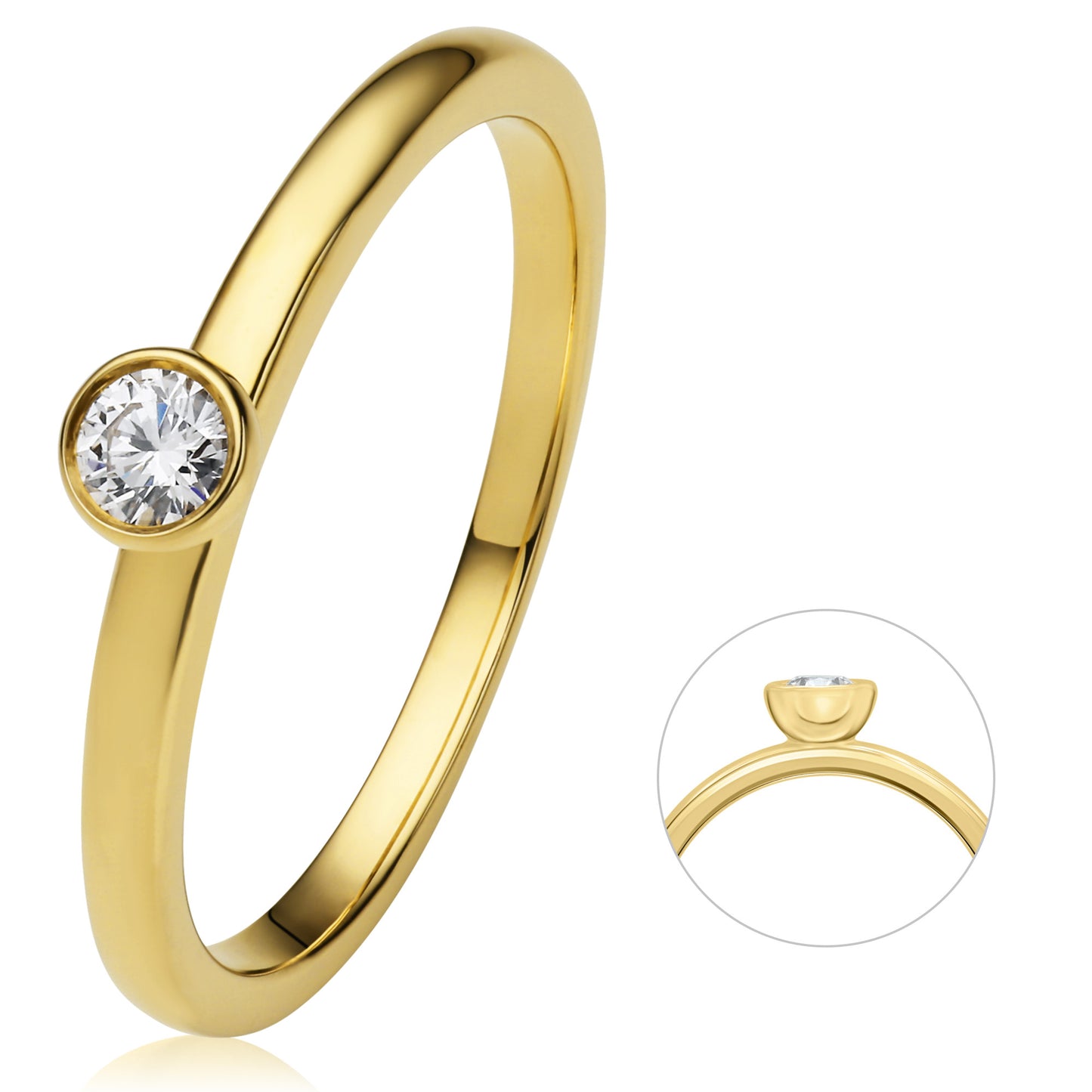 0.1 ct  Diamant Brillant Zarge Ring aus 750 Gelbgold