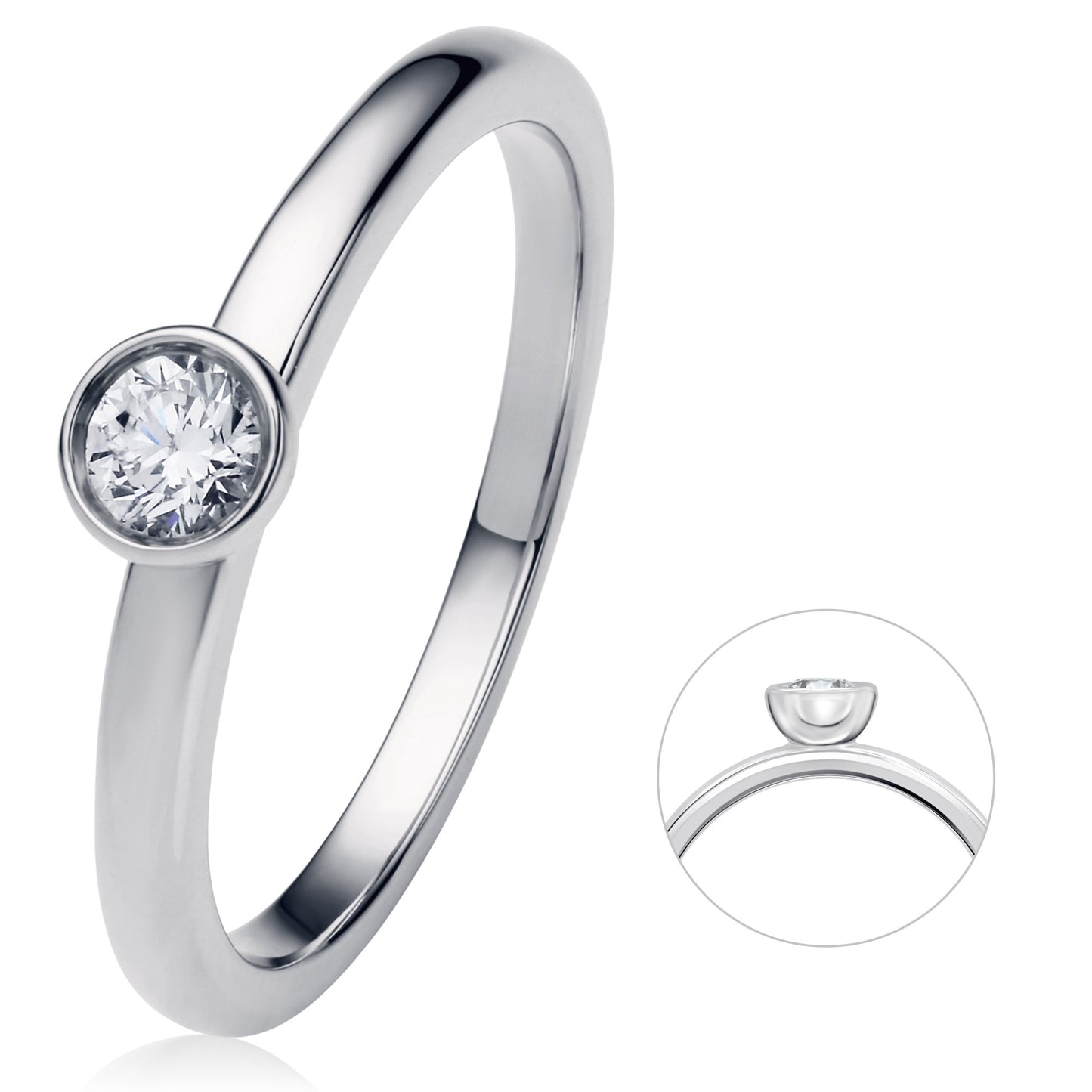 0.2 ct  Diamant Brillant Zarge Ring aus 585 Weißgold