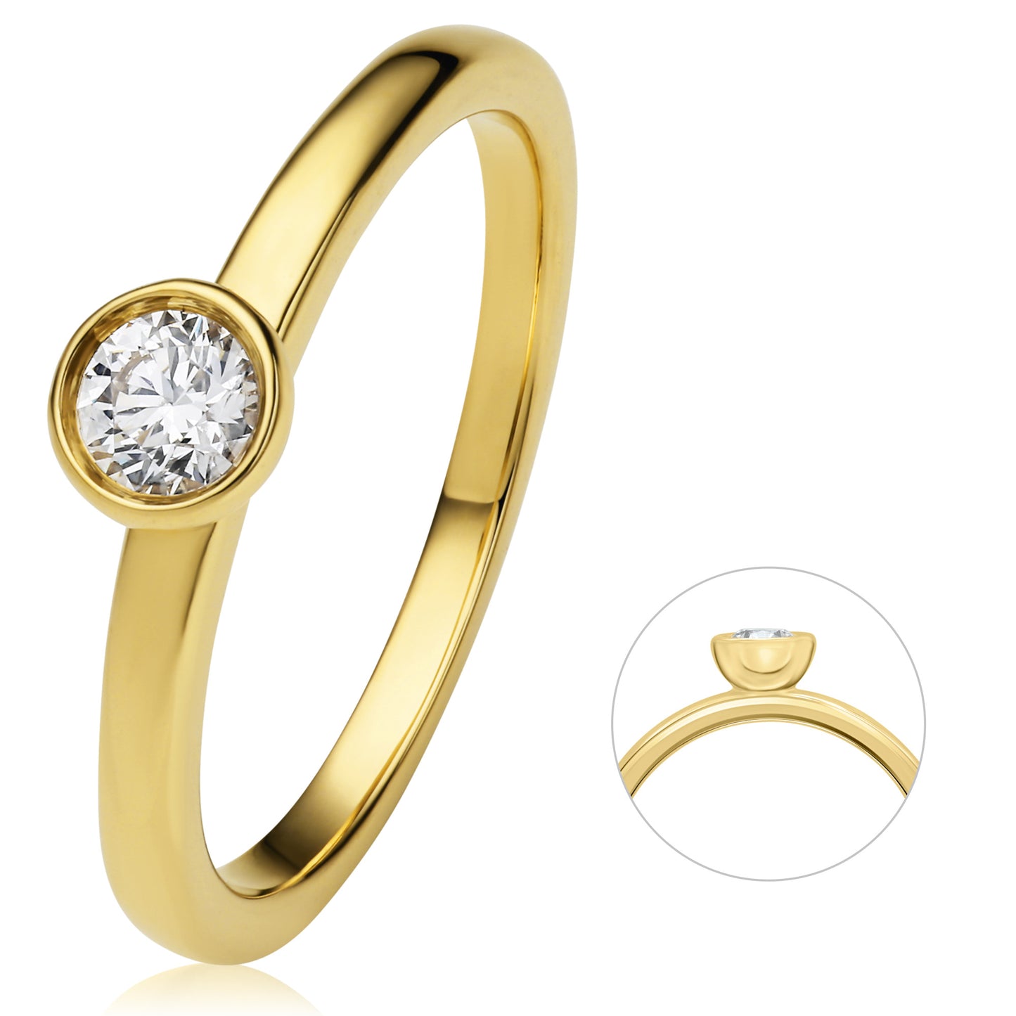 0.25 ct  Diamant Brillant Zarge Ring aus 750 Gelbgold