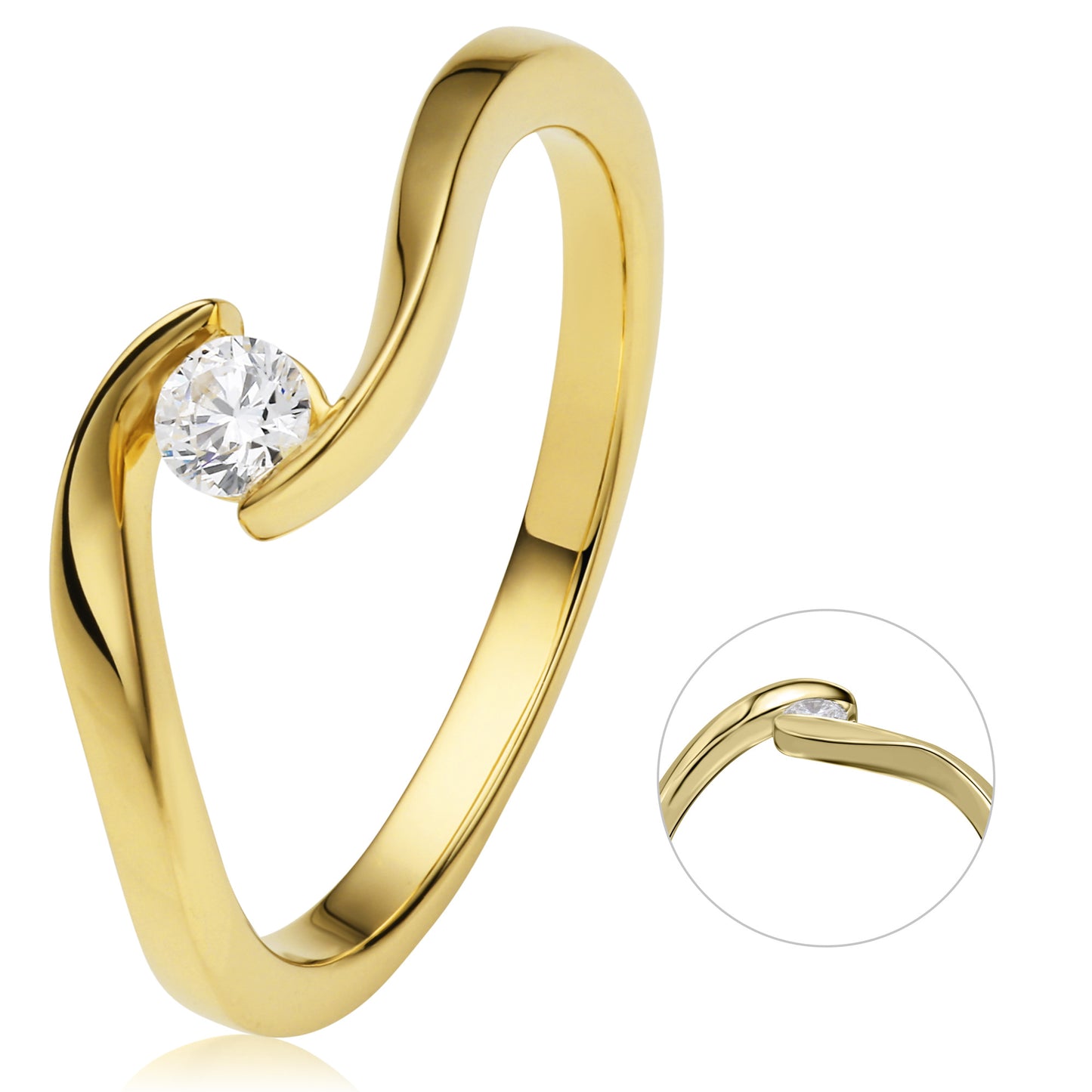 0,10 ct  Diamant Brillant Spannfassung Ring aus 585 Gelbgold
