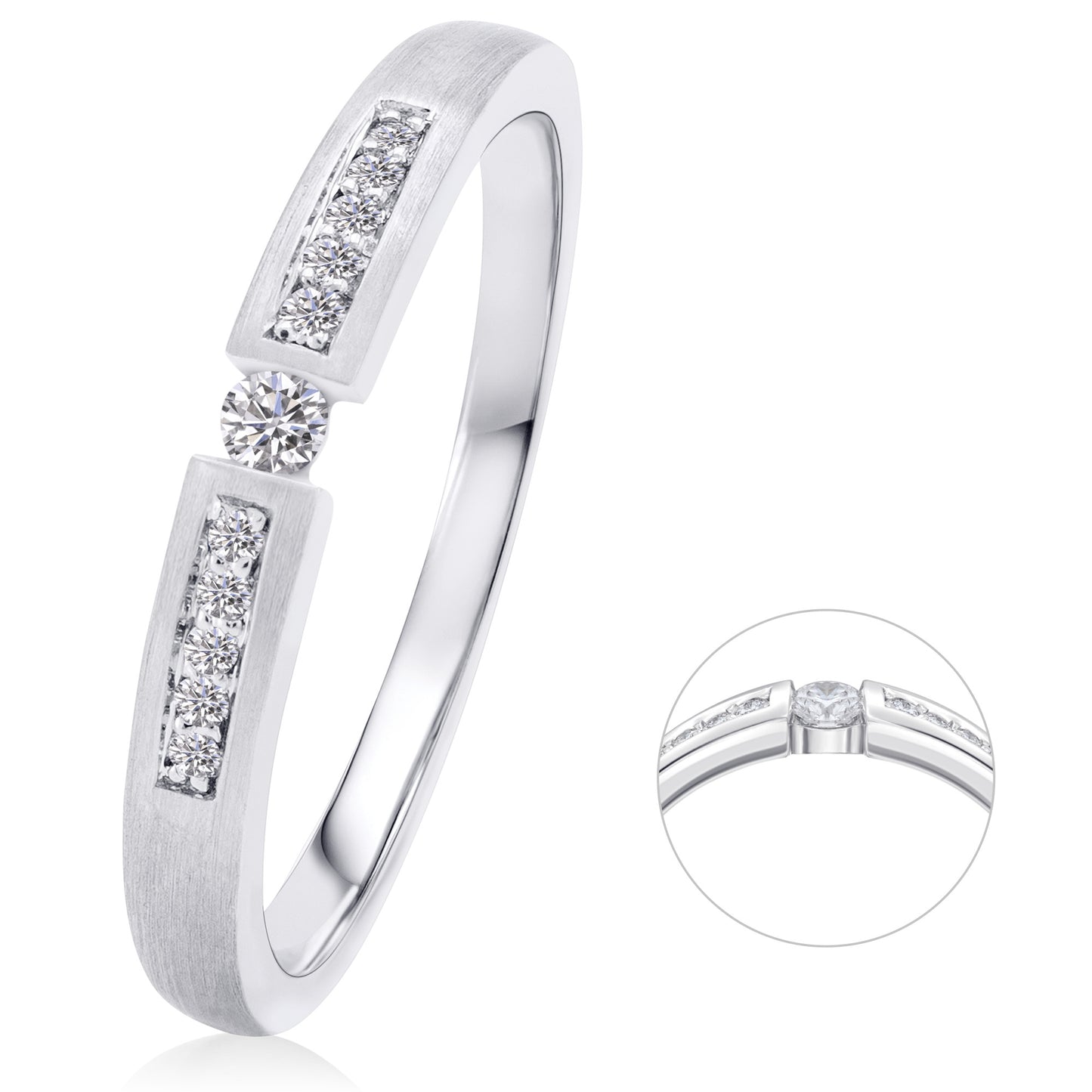 0,07 ct  Diamant Brillant Memoire mit Center Ring aus 585 Weißgold
