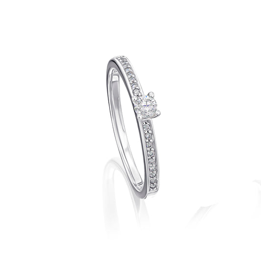 0,20 ct  Diamant Brillant Memoire mit Center Ring aus 585 Weißgold