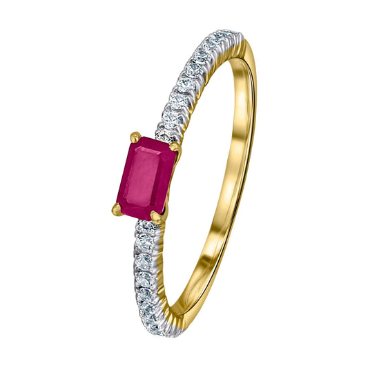 One Element 0,18 ct Brillant Diamant Rubin Ring aus 585 Gelbgold