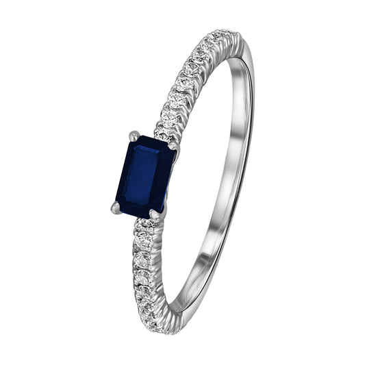 One Element 0,18 ct Brillant Diamant Safir Ring aus 585 Weißgold