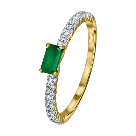 One Element 0,18 ct Brillant Diamant Smaragd Ring aus 585 Gelbgold