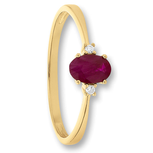 One Element 0.02 ct Brillant Diamant Rubin Ring aus 585 Gelbgold