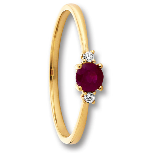One Element 0.03 ct Brillant Diamant Rubin Ring aus 585 Gelbgold