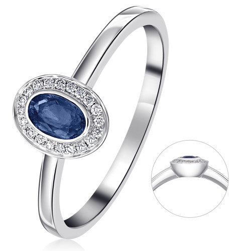 0,05 ct  Diamant Brillant Safir Ring aus 585 Weißgold