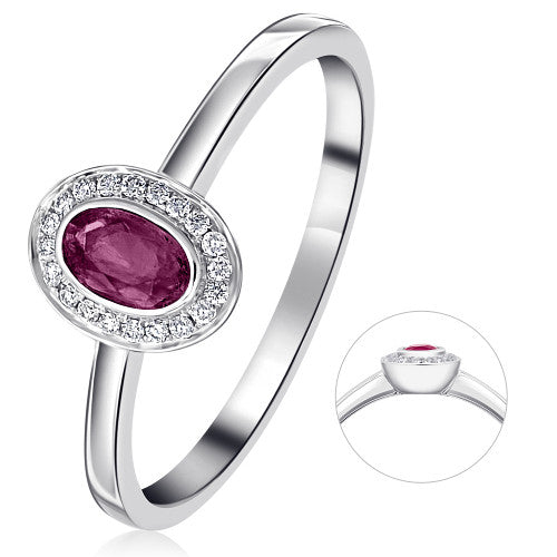 0,05 ct  Diamant Brillant Rubin Ring aus 585 Weißgold