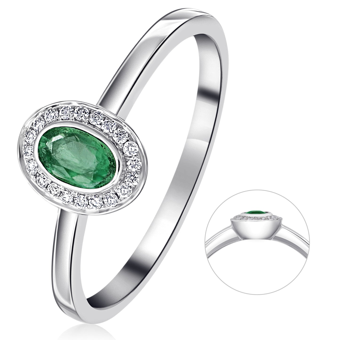 0,05 ct  Diamant Brillant Smaragd Ring aus 585 Weißgold
