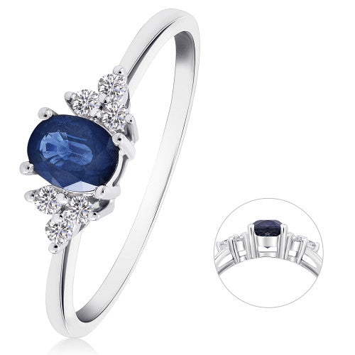 0,08 ct  Diamant Brillant Safir Ring aus 585 Weißgold