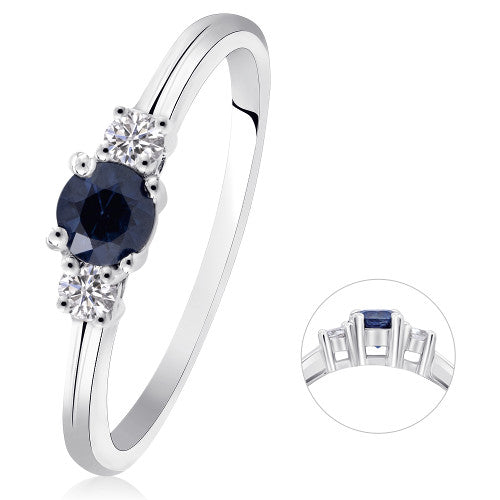 0,11 ct  Diamant Brillant Safir Ring aus 585 Weißgold