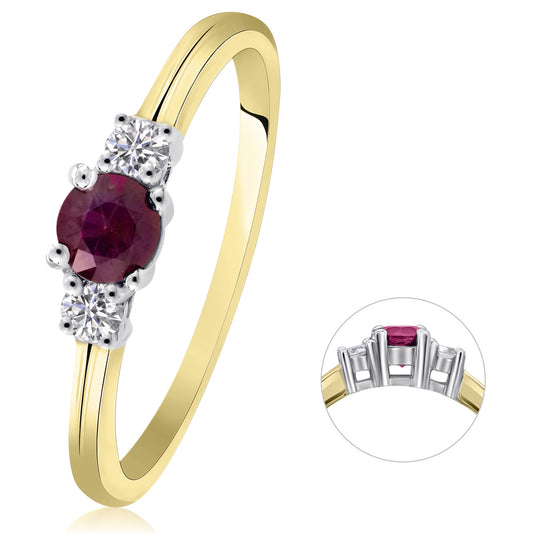 0,11 ct  Diamant Brillant Rubin Ring aus 585 Gelbgold